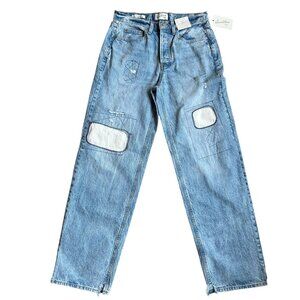 Universal Thread Women Light Wash Distressed Patchwork Straight Leg Jeans Size 4
